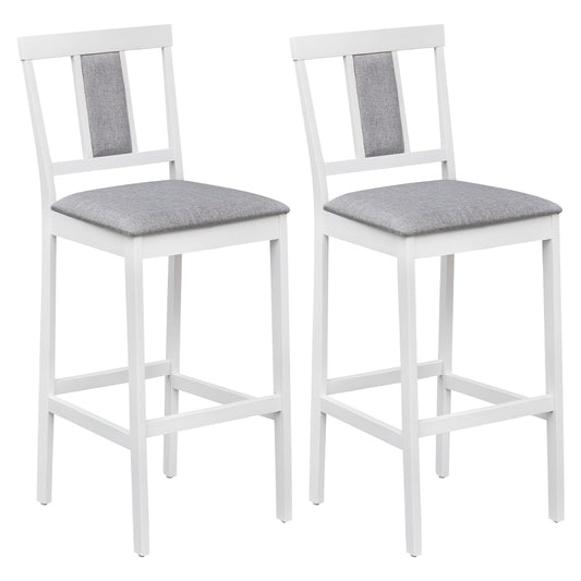 Upholstered Barstool Set, 29.5 Inch, Solid Rubber Wood Frame, White Bar Stools White at Gallery Canada