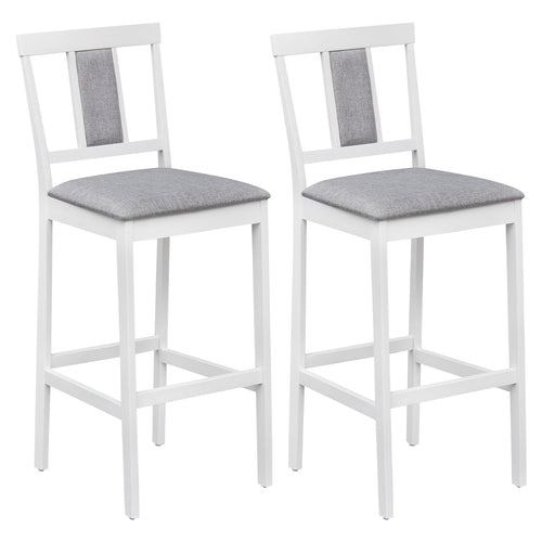 Upholstered Barstool Set, 29.5 Inch, Solid Rubber Wood Frame, White