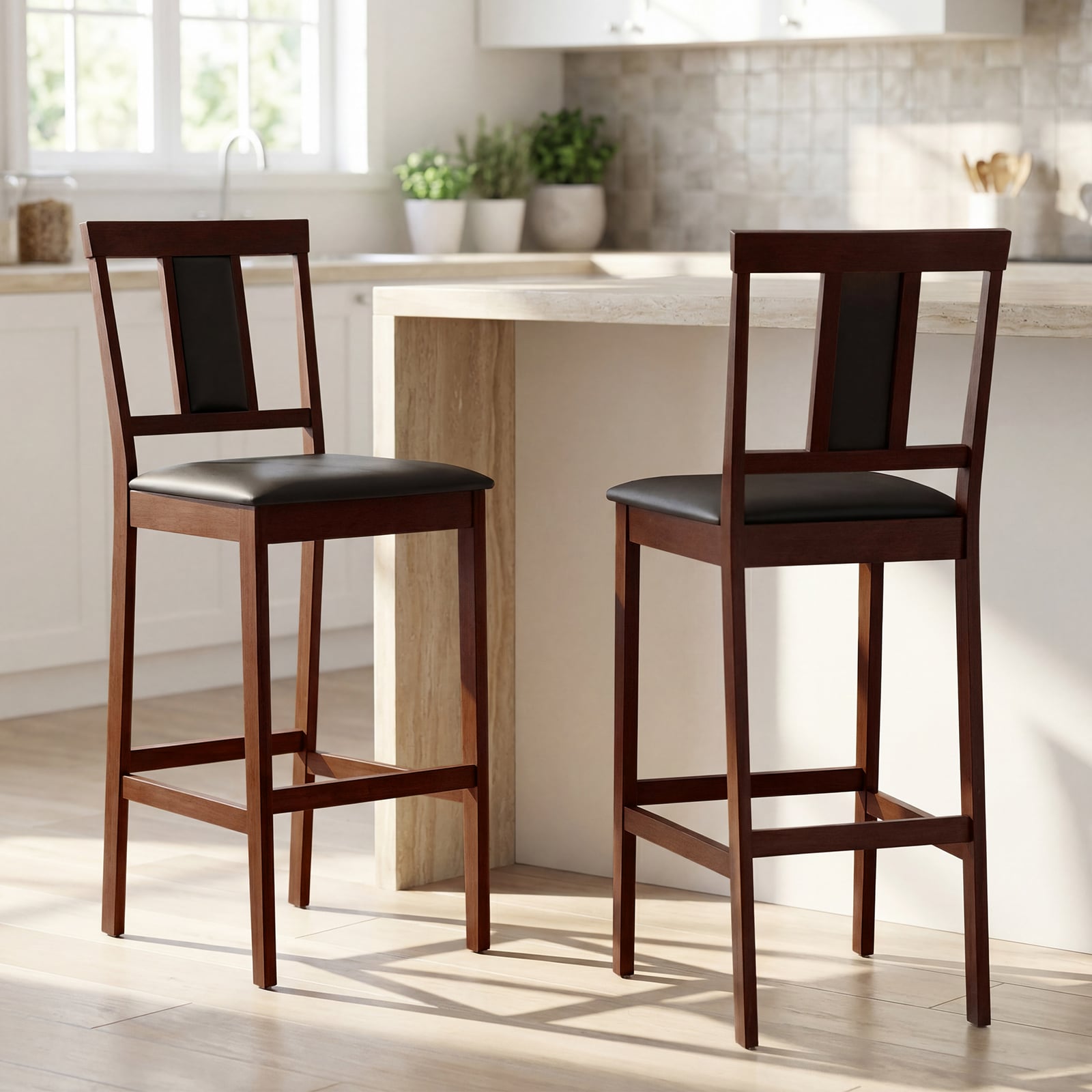 Upholstered Barstool Set, 29.5 Inch, Solid Rubber Wood Frame, Walnut Bar Stools at Gallery Canada