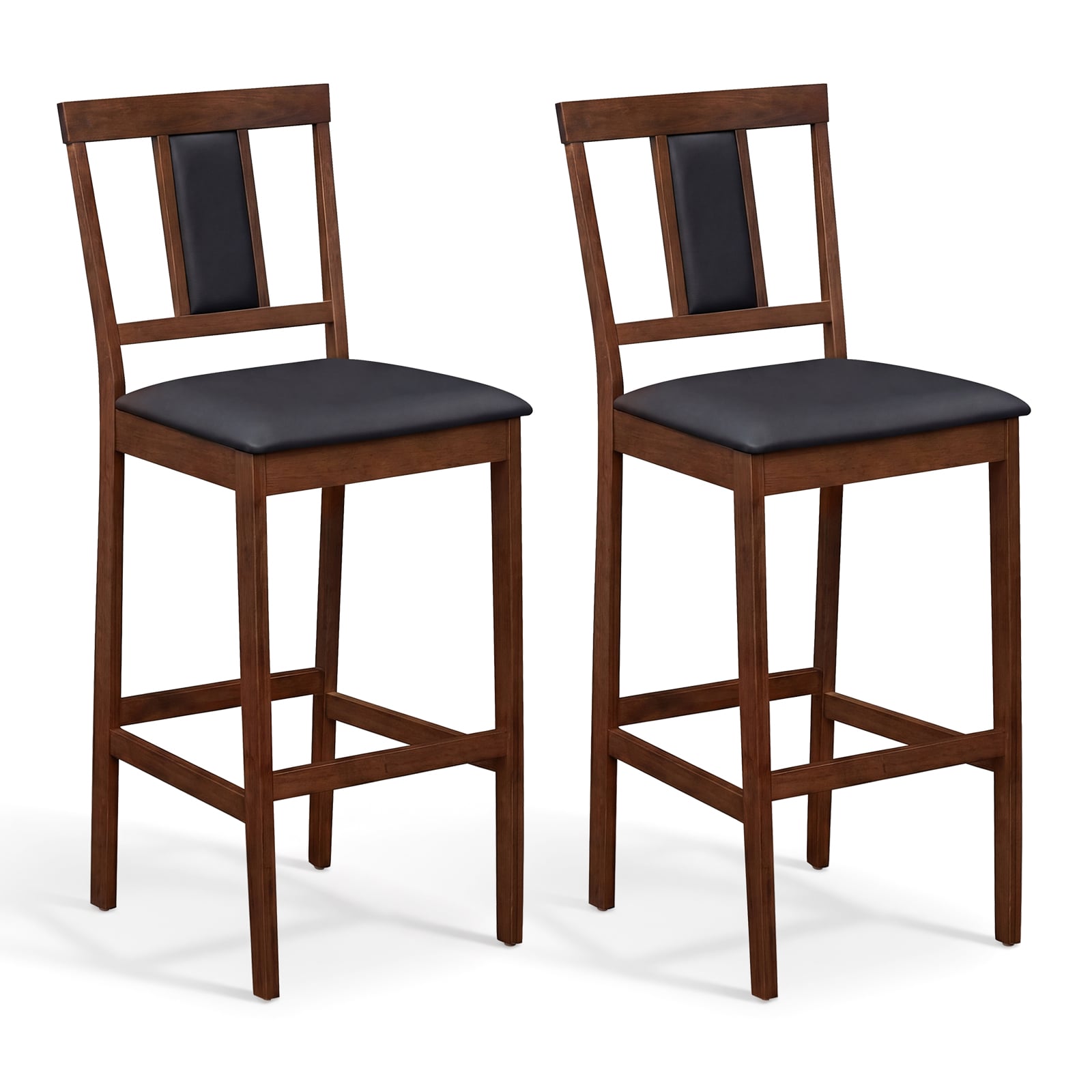 Upholstered Barstool Set, 29.5 Inch, Solid Rubber Wood Frame, Walnut Bar Stools Walnut at Gallery Canada