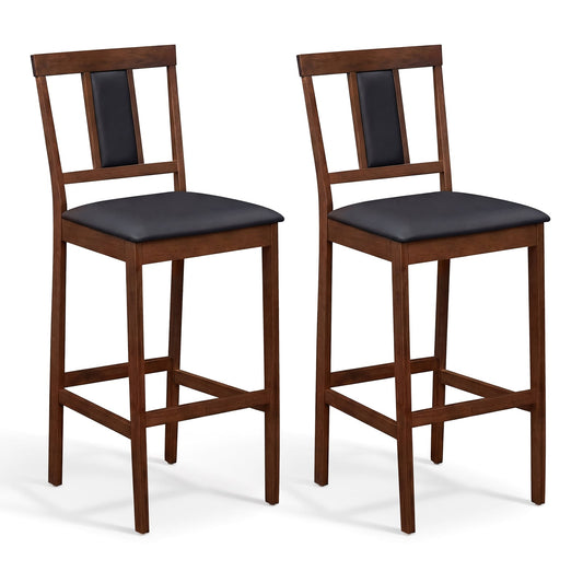 Upholstered Barstool Set, 29.5 Inch, Solid Rubber Wood Frame, Walnut Bar Stools Walnut at Gallery Canada
