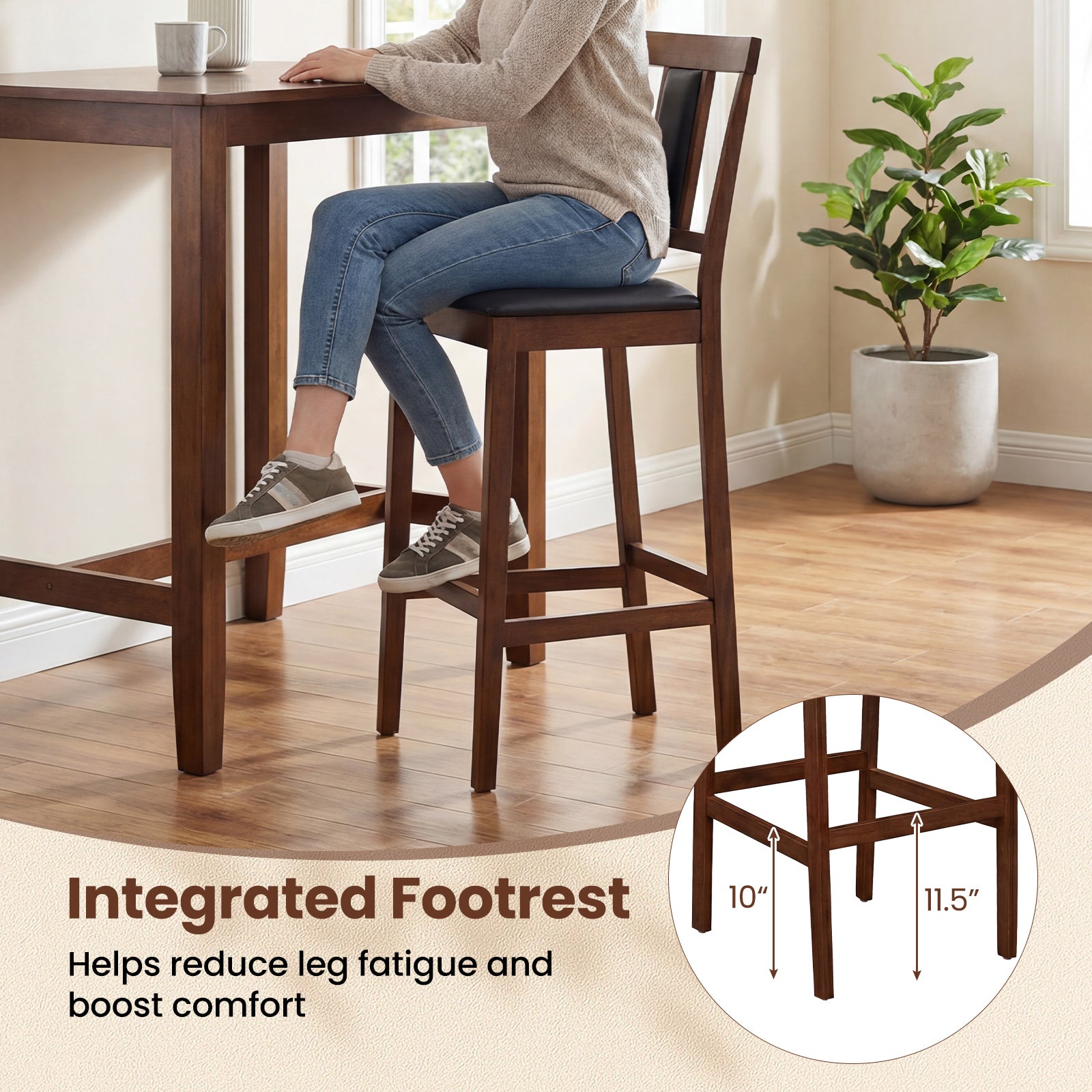 Upholstered Barstool Set, 29.5 Inch, Solid Rubber Wood Frame, Walnut Bar Stools at Gallery Canada