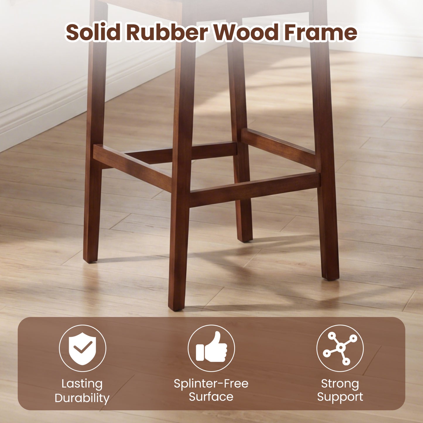 Upholstered Barstool Set, 29.5 Inch, Solid Rubber Wood Frame, Walnut Bar Stools at Gallery Canada