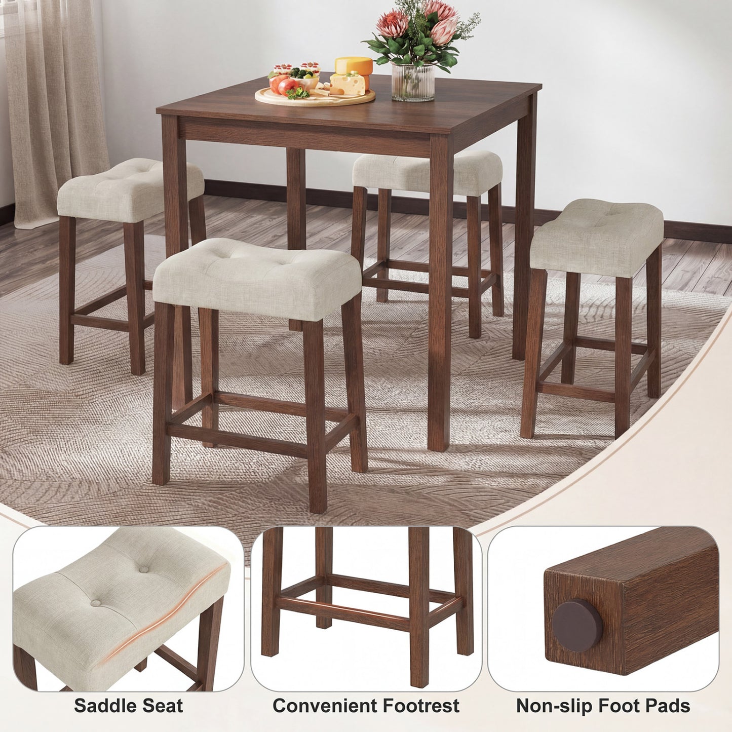 Set of 2 Upholstered Bar Stool, Curved Saddle Seat, Brown Bar Stools at Gallery Canada