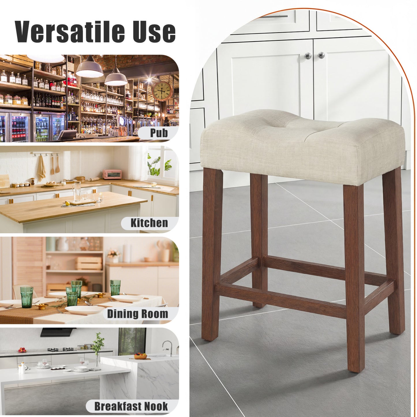 Set of 2 Upholstered Bar Stool, Curved Saddle Seat, Brown Bar Stools at Gallery Canada