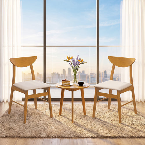 Set of 2 Upholstered Dining Chairs, Curved Back, Natural
