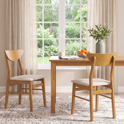 Set of 2 Upholstered Dining Chairs, Curved Back, Natural