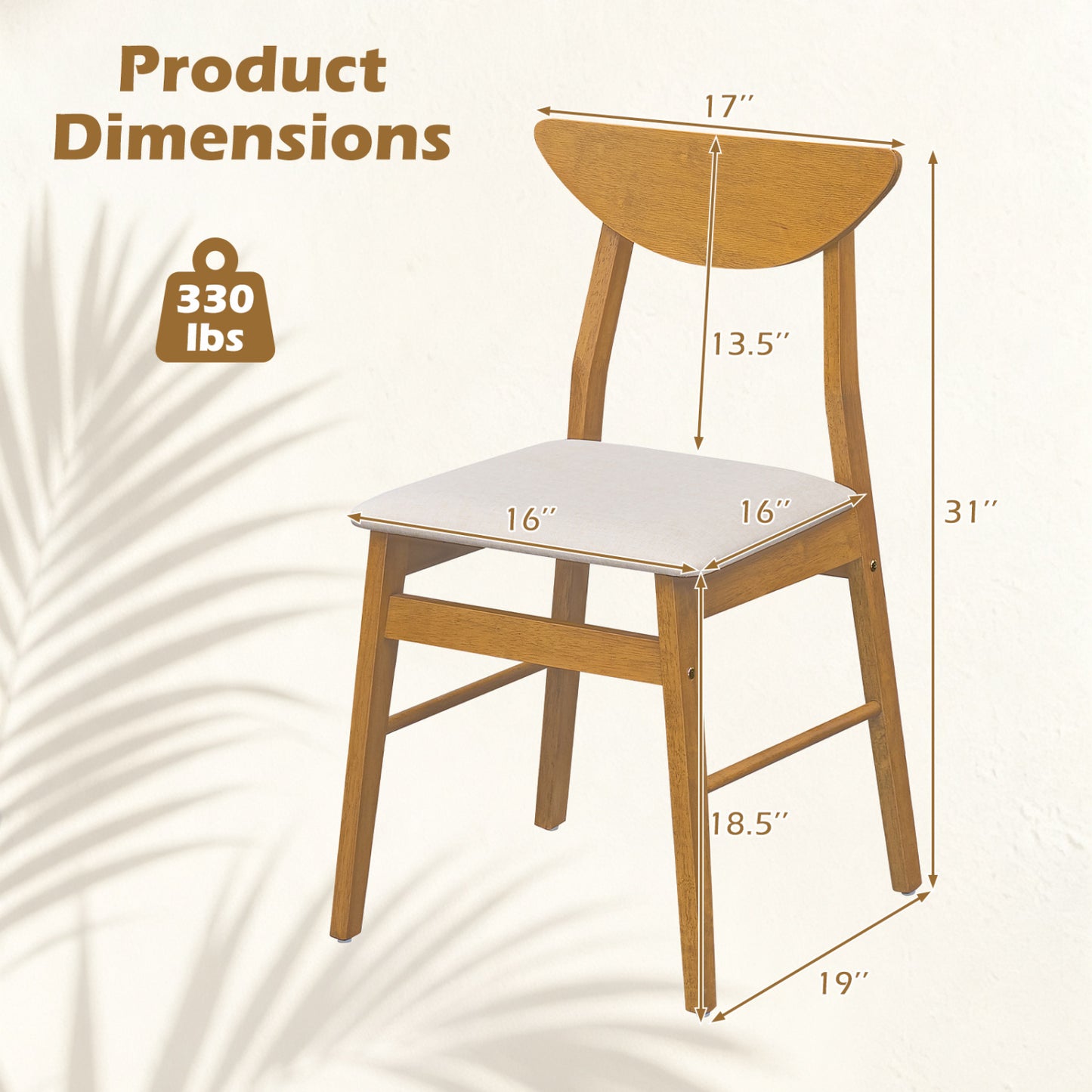 Set of 2 Upholstered Dining Chairs, Curved Back, Natural