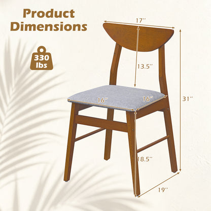 Set of 2 Upholstered Dining Chairs, Curved Backrest, Walnut