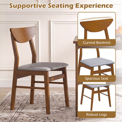 Set of 2 Upholstered Dining Chairs, Curved Backrest, Walnut