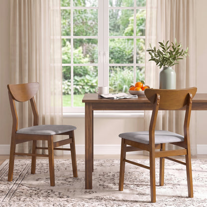 Set of 2 Upholstered Dining Chairs, Curved Backrest, Walnut