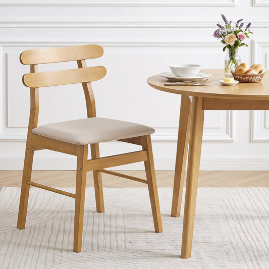 2 Upholstered Dining Chairs, Padded Seat, Solid Wood Legs, Natural Dining Chairs Natural at Gallery Canada