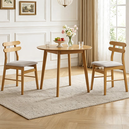 2 Upholstered Dining Chairs, Padded Seat, Wood Legs, Natural