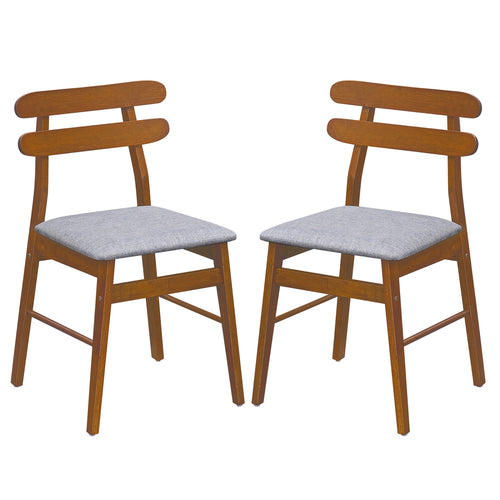 2 Upholstered Dining Chairs, Padded Seat, Solid Wood Legs, Walnut