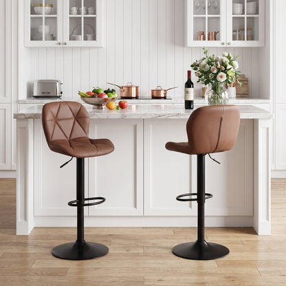 2 tabourets de bar pivotants, hauteur réglable, dossiers incurvés, marron