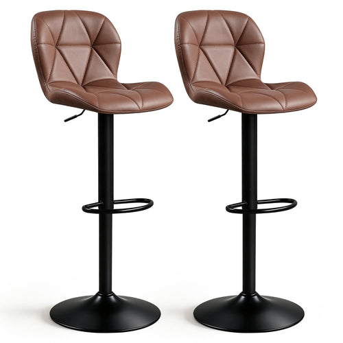 2 Swivel Bar Stools, Adjustable Height, Curved Backs, Brown