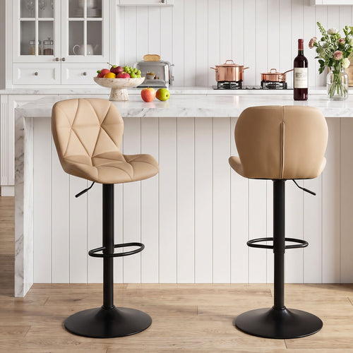 Upholstered Swivel Bar Stools Set of 2, Adjustable Height, Khaki