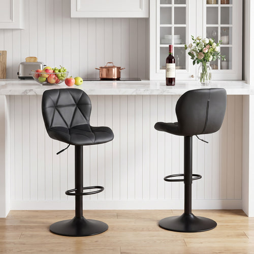 2 Swivel Bar Stools, Adjustable Height, Curved Backs, Black