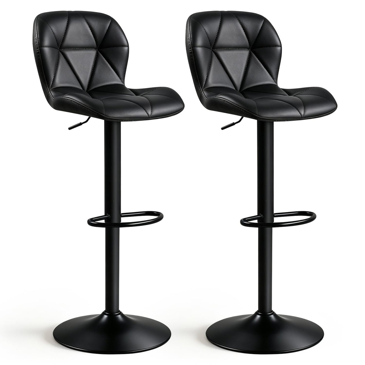 2 tabourets de bar pivotants, hauteur réglable, dossiers incurvés, noir