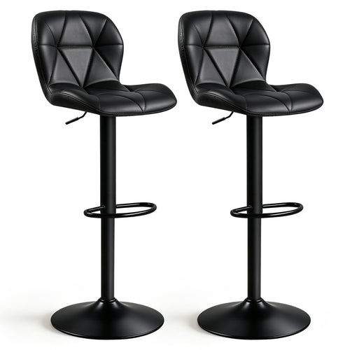2 Swivel Bar Stools, Adjustable Height, Curved Backs, Black