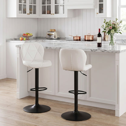 2 Tabourets de Bar Pivotants Hauteur Réglable Dossiers Inclinés, Blanc
