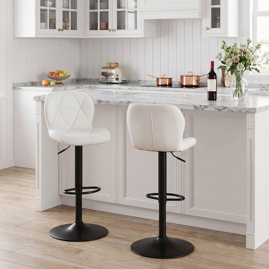 2 Swivel Bar Stools Adjustable Height Curved Backs, White Bar Stools White at Gallery Canada