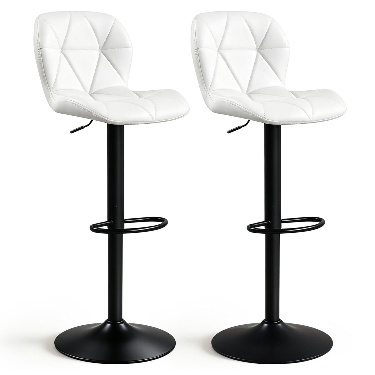 2 Tabourets de Bar Pivotants Hauteur Réglable Dossiers Inclinés, Blanc