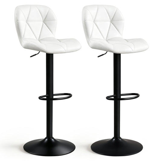 2 Swivel Bar Stools Adjustable Height Curved Backs, White Bar Stools White at Gallery Canada