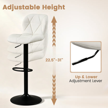 2 Tabourets de Bar Pivotants Hauteur Réglable Dossiers Inclinés, Blanc