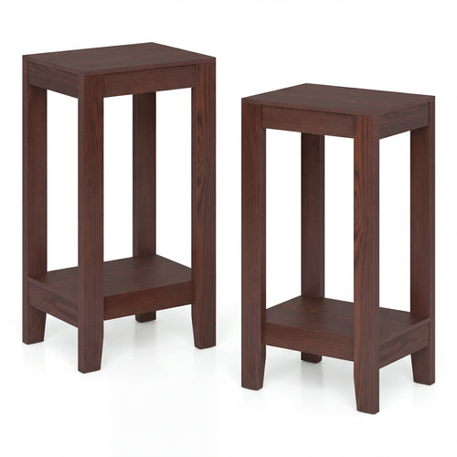 Set of 2 Two-Tier End Tables with Storage Shelf, Brown