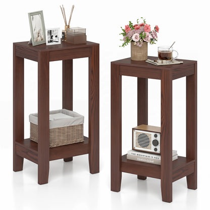 Set of 2 Two-Tier End Tables with Storage Shelf, Brown