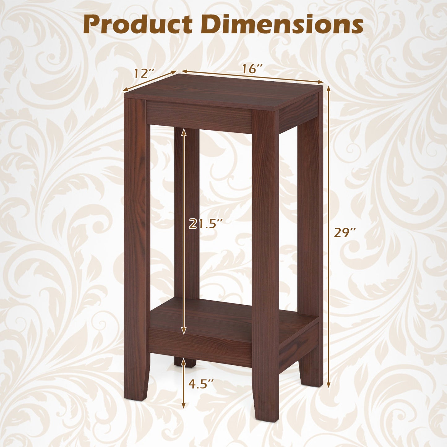 Set of 2 Two-Tier End Tables with Storage Shelf, Brown