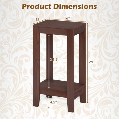 Set of 2 Two-Tier End Tables with Storage Shelf, Brown