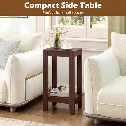 Set of 2 Two-Tier End Tables with Storage Shelf, Brown