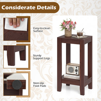 Set of 2 Two-Tier End Tables with Storage Shelf, Brown