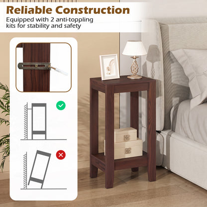 Set of 2 Two-Tier End Tables with Storage Shelf, Brown