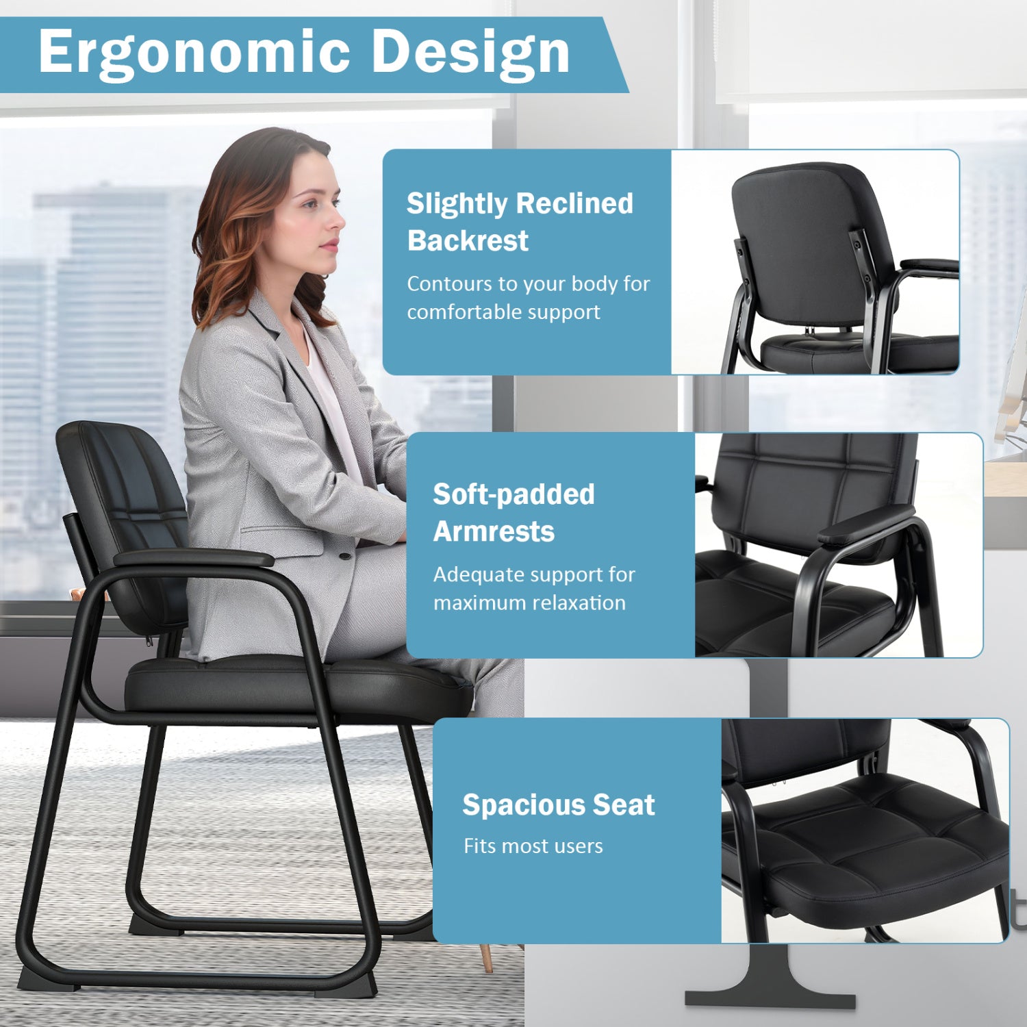 Upholstered Waiting Room Chair, With Armrest And Ergonomic Backrest, Black Conference Chairs at Gallery Canada