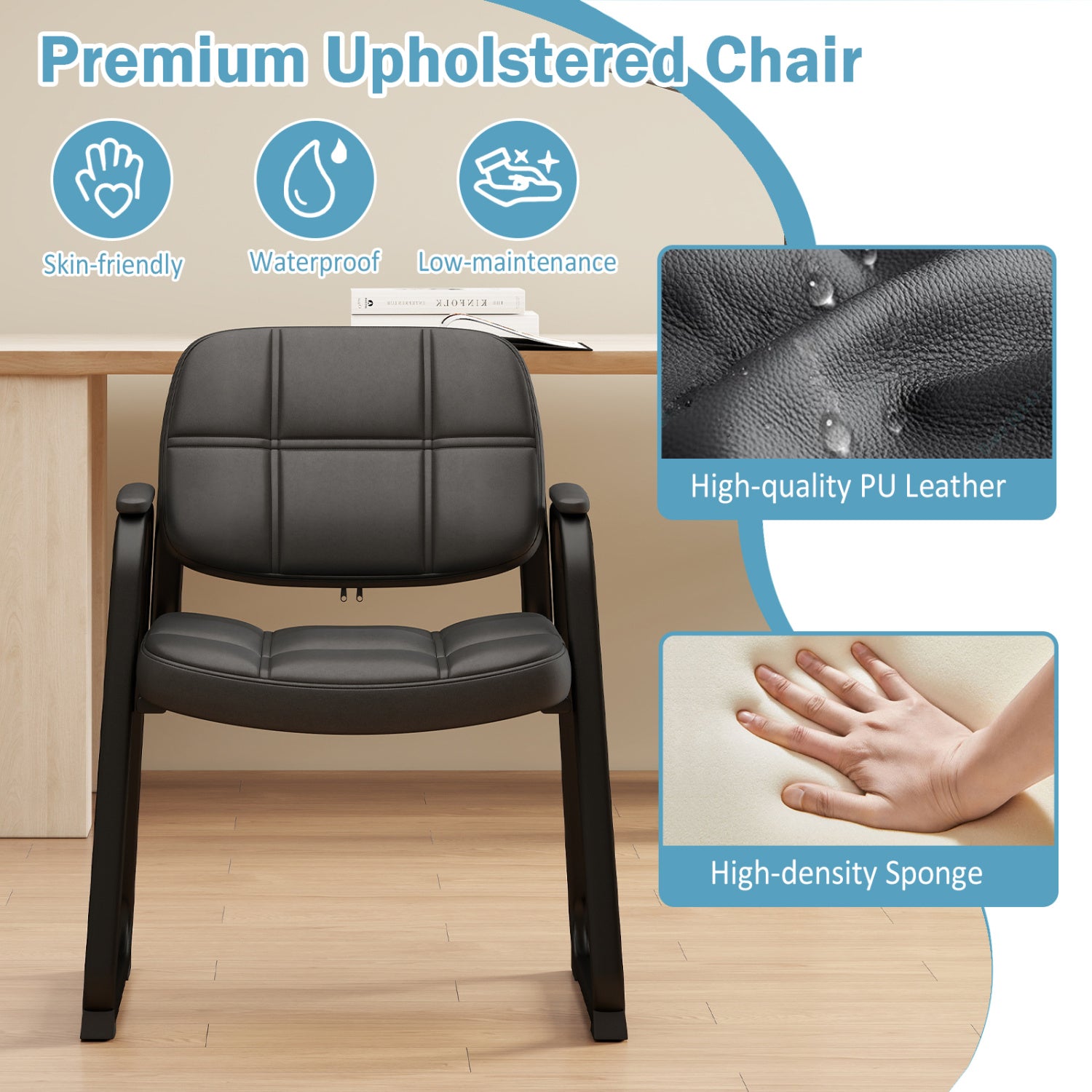 Upholstered Waiting Room Chair, With Armrest And Ergonomic Backrest, Black Conference Chairs at Gallery Canada