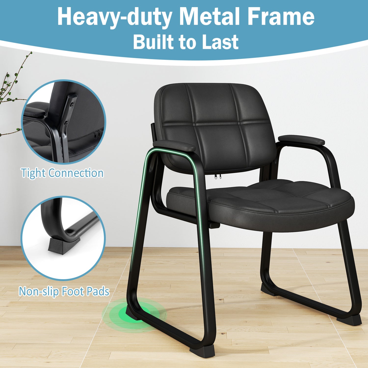 Upholstered Waiting Room Chair, With Armrest And Ergonomic Backrest, Black Conference Chairs at Gallery Canada