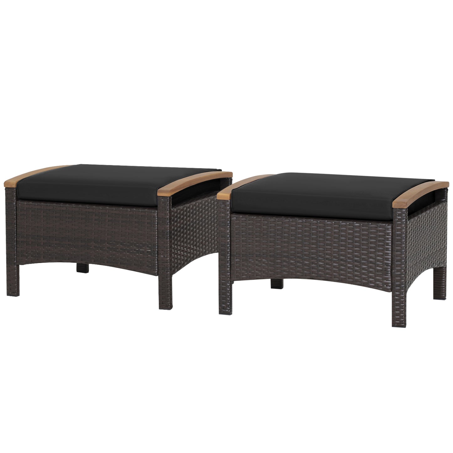 Set of 2 Wicker Ottoman with Cushion, Black Outdoor Seating & Patio Chairs Black at Gallery Canada