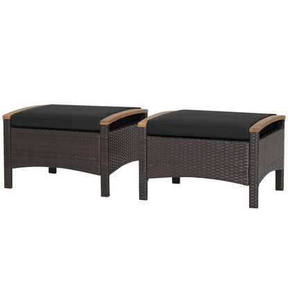 Set of 2 Wicker Ottoman with Cushion, Black Outdoor Seating & Patio Chairs Black at Gallery Canada