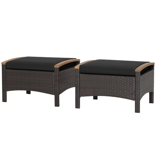 Set of 2 Wicker Ottoman with Cushion, Black