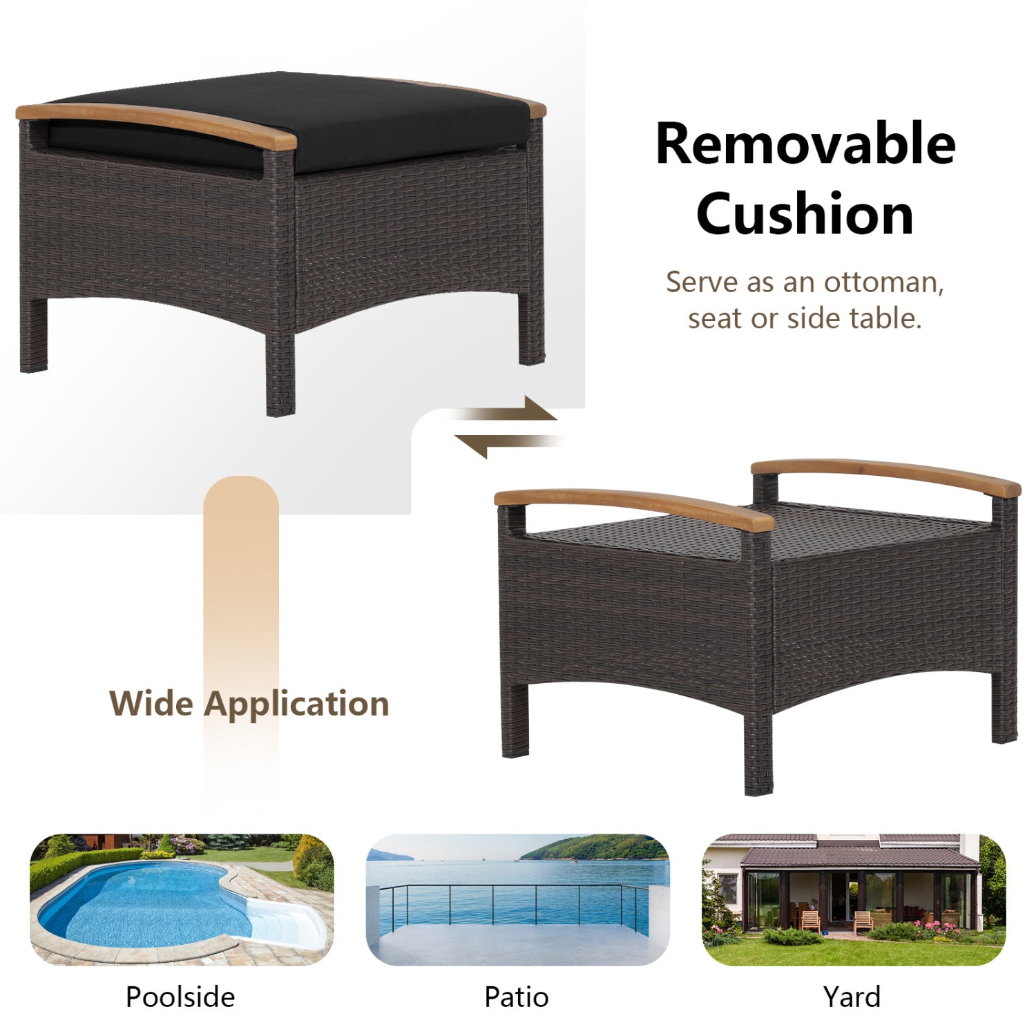 Set of 2 Wicker Ottoman with Cushion, Black Outdoor Seating & Patio Chairs at Gallery Canada