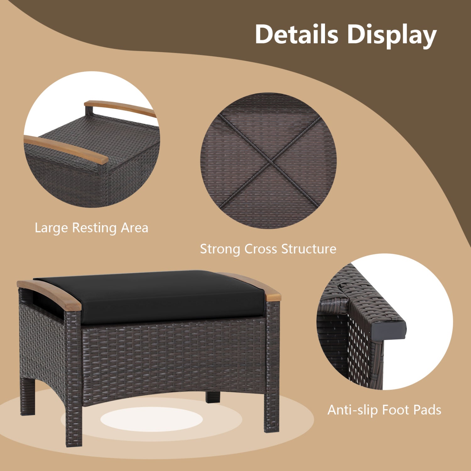 Set of 2 Wicker Ottoman with Cushion, Black Outdoor Seating & Patio Chairs at Gallery Canada