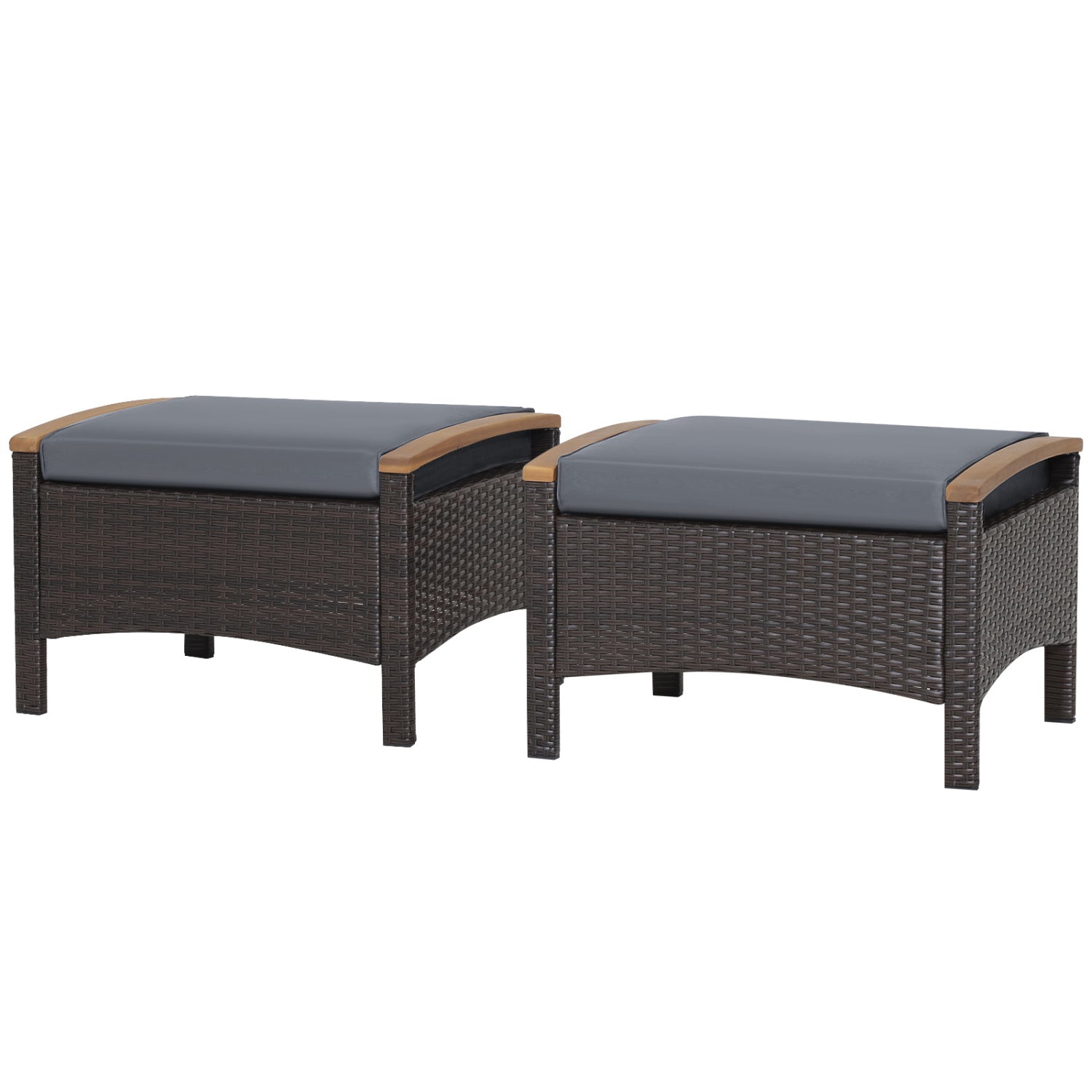 Set of 2 Wicker Patio Ottoman Fade-Resistant Foot Rest with Cushion, Gray Outdoor Seating & Patio Chairs Gray at Gallery Canada
