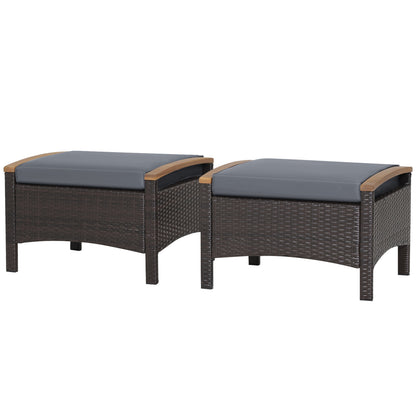 Set of 2 Wicker Patio Ottoman Fade-Resistant Foot Rest with Cushion, Gray Outdoor Seating & Patio Chairs Gray at Gallery Canada