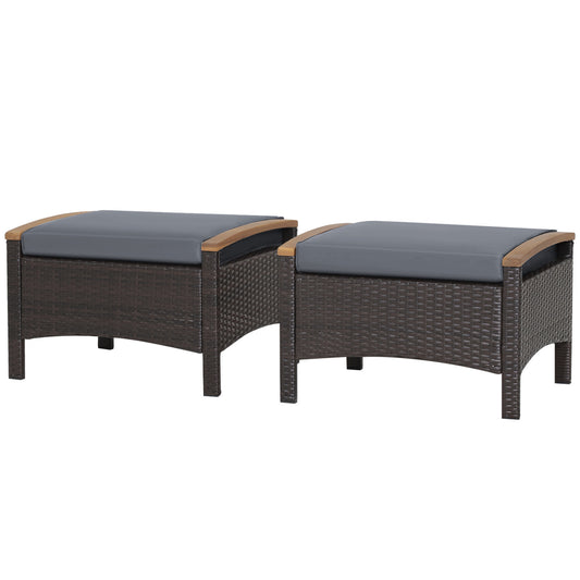 Set of 2 Wicker Patio Ottoman Fade-Resistant Foot Rest with Cushion, Gray Outdoor Seating & Patio Chairs Gray at Gallery Canada