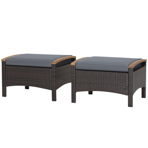 Set of 2 Wicker Patio Ottoman Fade-Resistant Foot Rest with Cushion, Gray