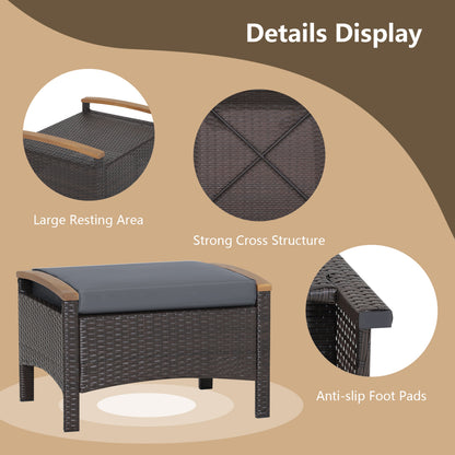 Set of 2 Wicker Patio Ottoman Fade-Resistant Foot Rest with Cushion, Gray Outdoor Seating & Patio Chairs at Gallery Canada