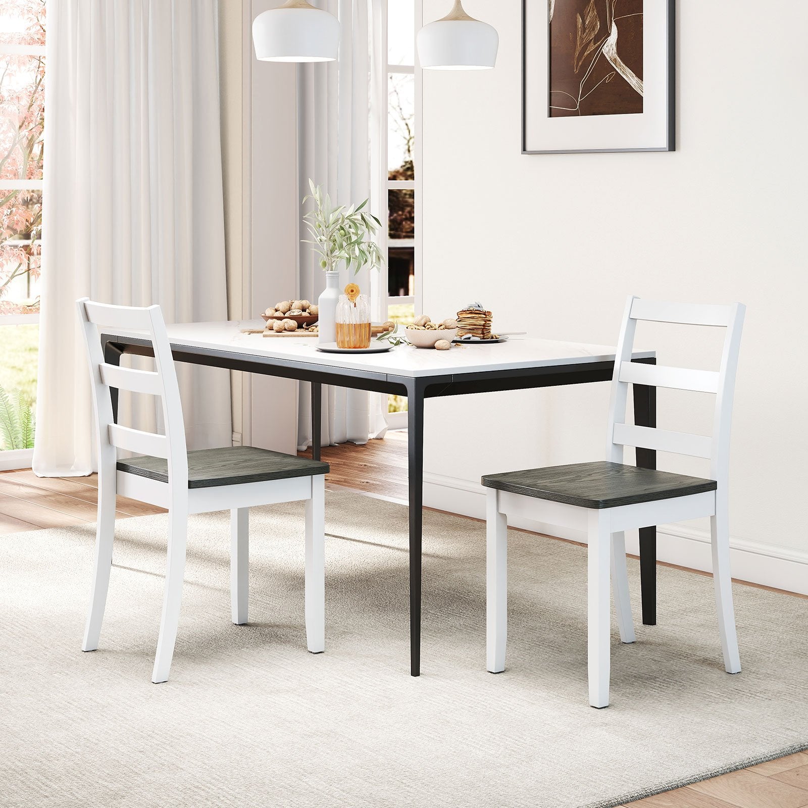 Set of 2 Wood Dining Chairs with Solid Rubber Wood Legs, Gray Dining Chairs at Gallery Canada